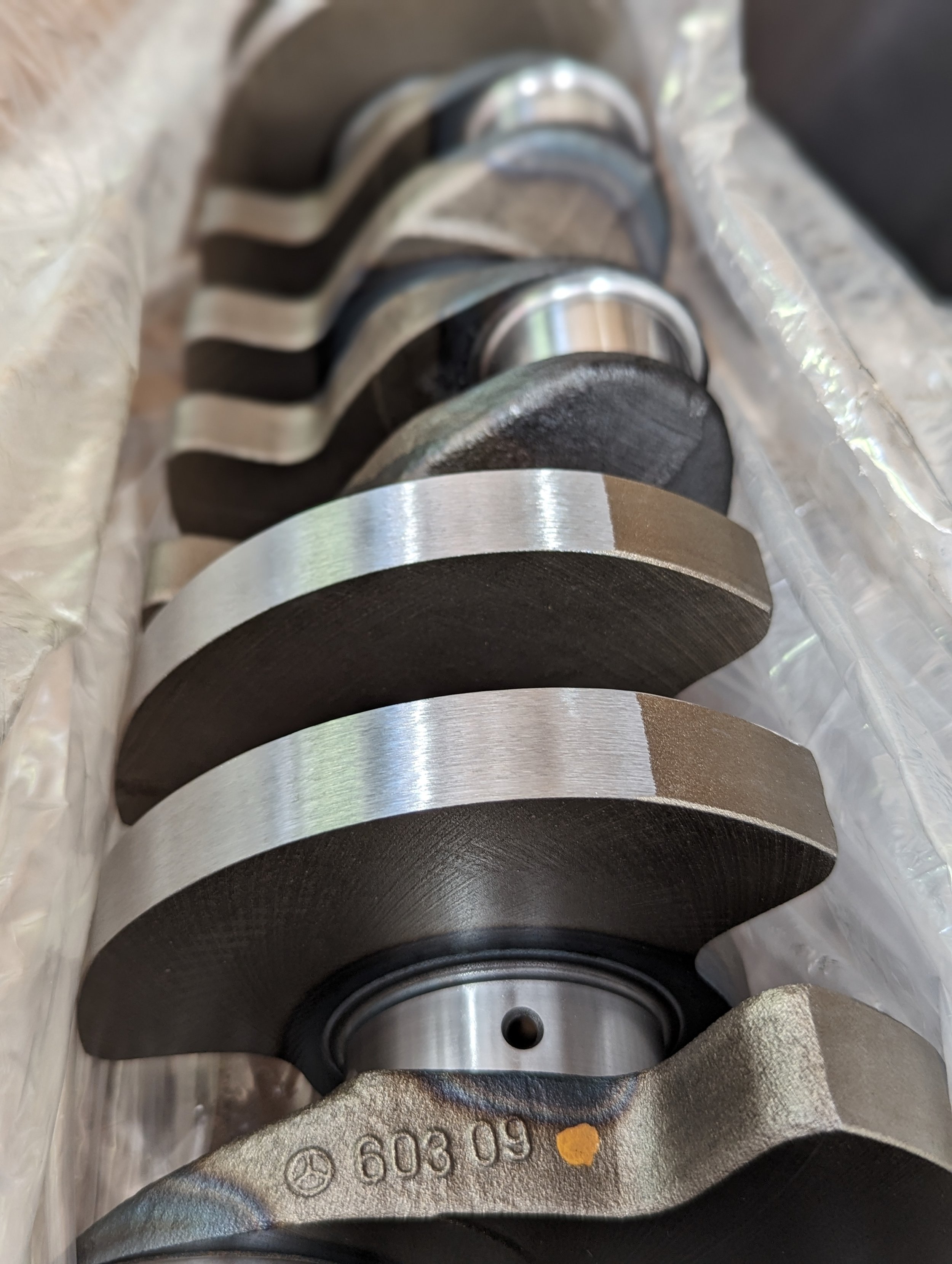 OM603 crankshaft on the workbench